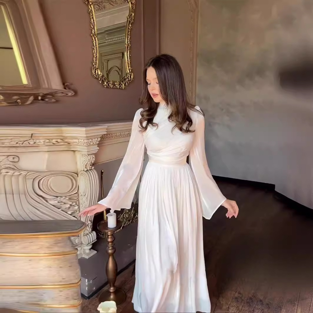 Abbigliamento donna abito dolcevita incrociato per donna nuovo abito lungo a maniche lunghe con vita francese_voghion.com