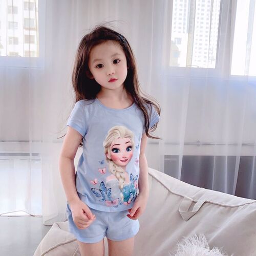 Summer girls' cotton pajamas 2024 new medium and large children's thin home clothes children's girls Elsa short-sleeved suit