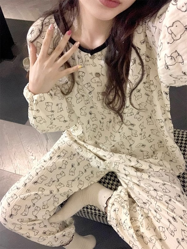 8819黄兰格2025春秋新款长开衫网红ins学生睡衣女休闲家居服官方|undefined