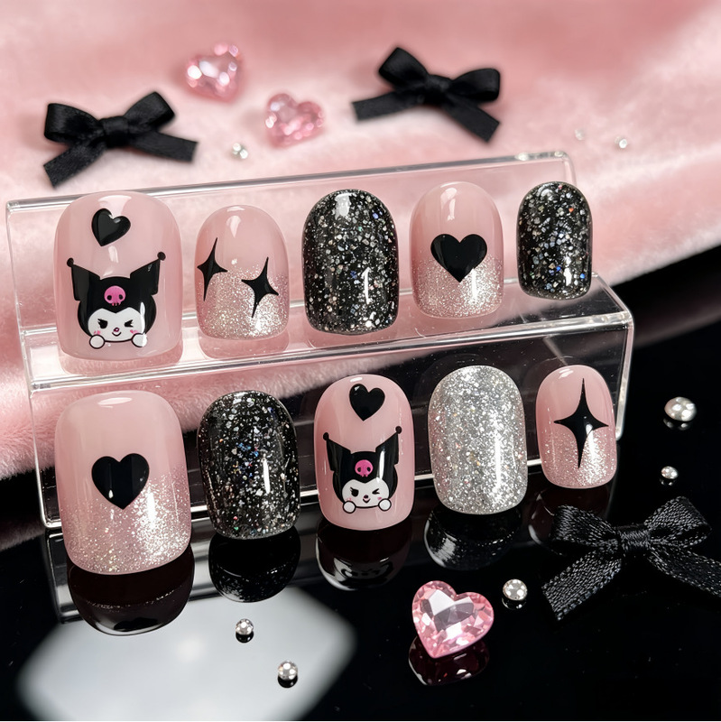 [Out of Stock] Cartoon Star Gradient Glitter Nail Art, Sweet and Cool Style, Cute and Simple Wearable Nail Tips, Short Nail Art