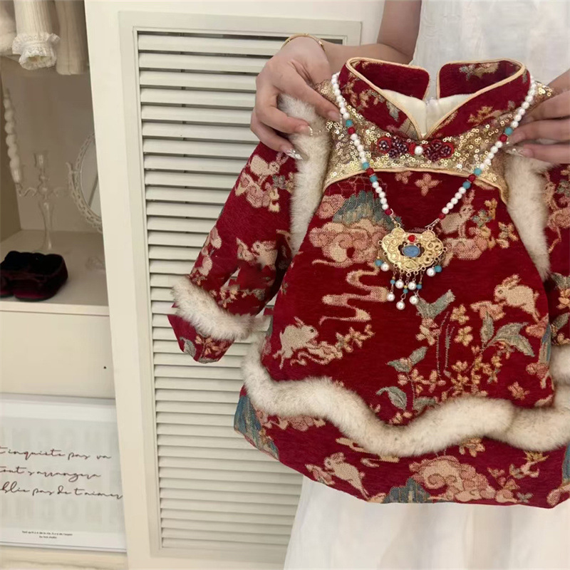 Vestido de Año Nuevo para niñas 2025 nuevo vestido de otoño e invierno vestido de un año