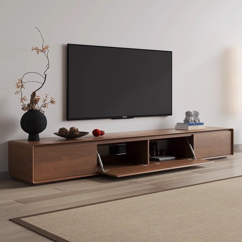 Nordic Living Room Tv Cabinet Coffee Table Modern Simple New Wall Storage Cabinet Flip Door Walnut Color Floor Cabinet