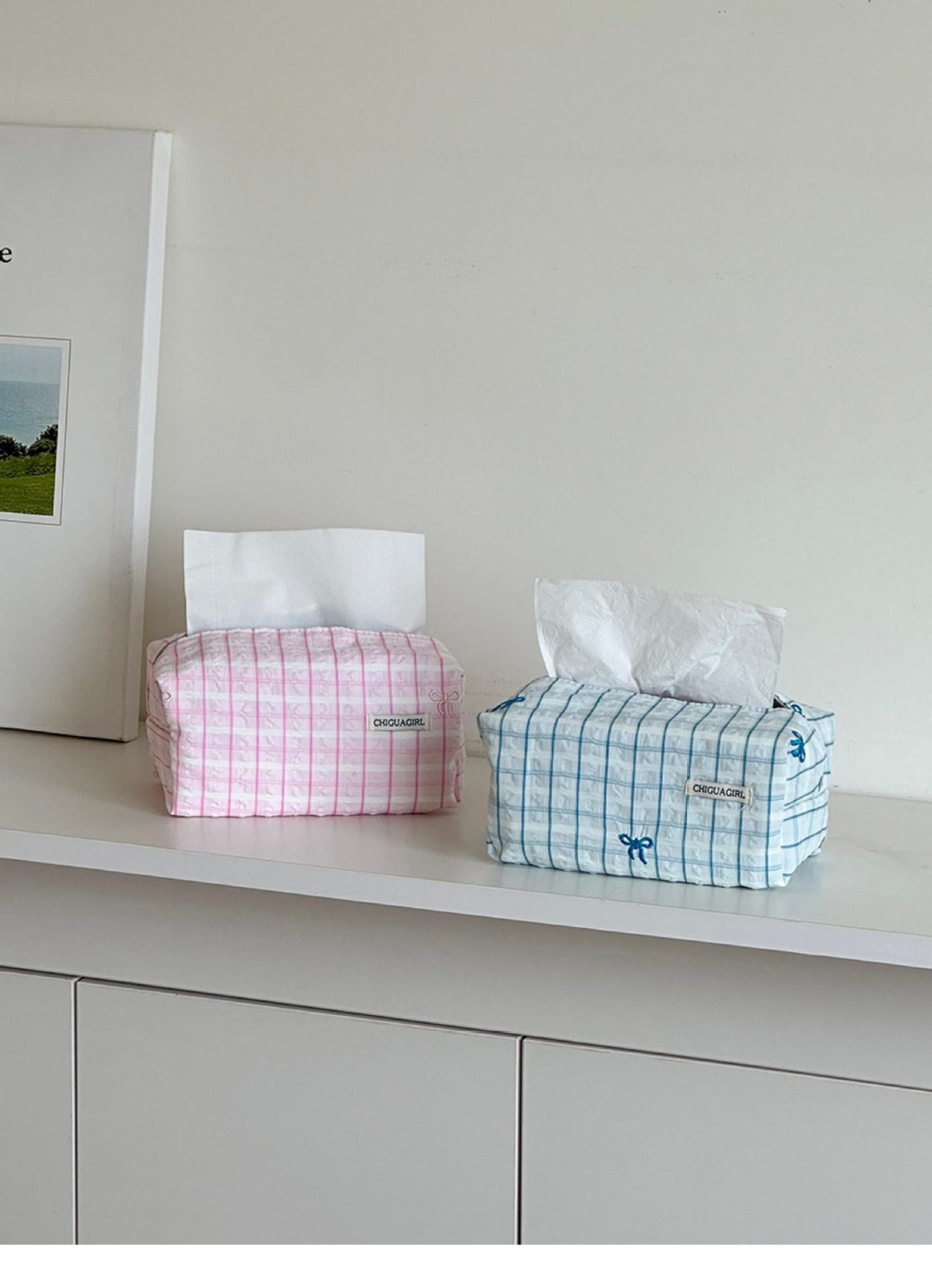 Nordic-style polka dot tissue box, fabric rectangular countertop home storage box, Korean-style ins tissue box decoration