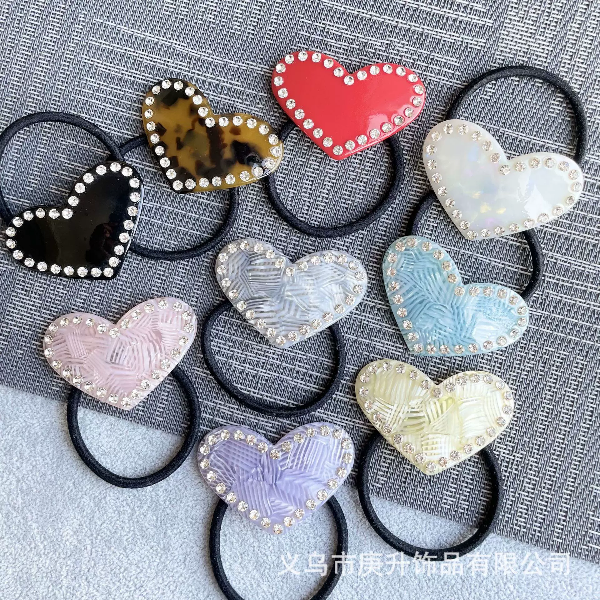 跨境可定制神仙姐姐同款爱心镶钻发绳高马尾百搭发圈高级感发饰