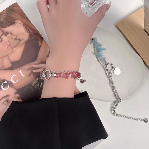 New irregular bracelet blue pink stone love string splicing personality temperament niche creative trendy jewelry