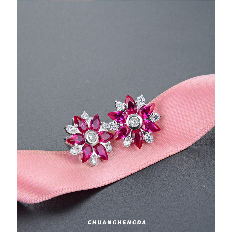 S925 diamante de plata esterlina personalidad dulce flores pendientes de orejas estilo japonés y coreano temperamento elegante orejas de plata para mujeres