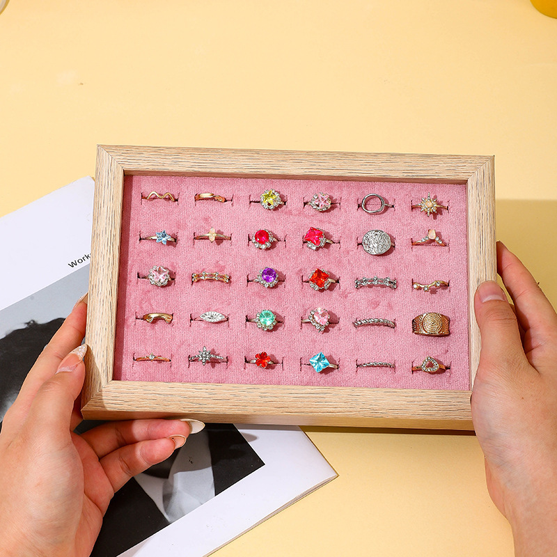 Photo Frame Jewelry Tray with 30 Slots for Rings and Earrings, Walnut Color Velvet Jewelry Display Tray, Jewelry Display Props