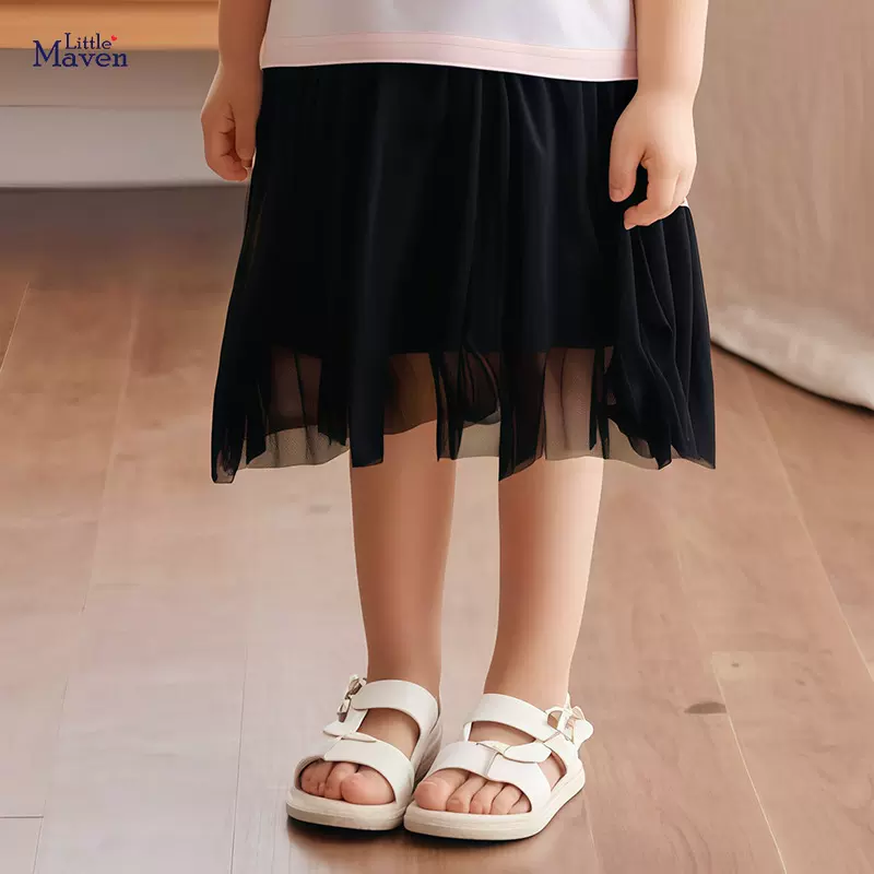 Little maven夏季女童半身裙 欧美风儿童裙子 纯色网纱儿童短裙