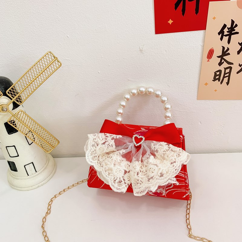 Nueva princesa bolso de perlas de Año Nuevo bolso rojo de la niña de Año Nuevo pequeño diseño de viento fragante bolso especial