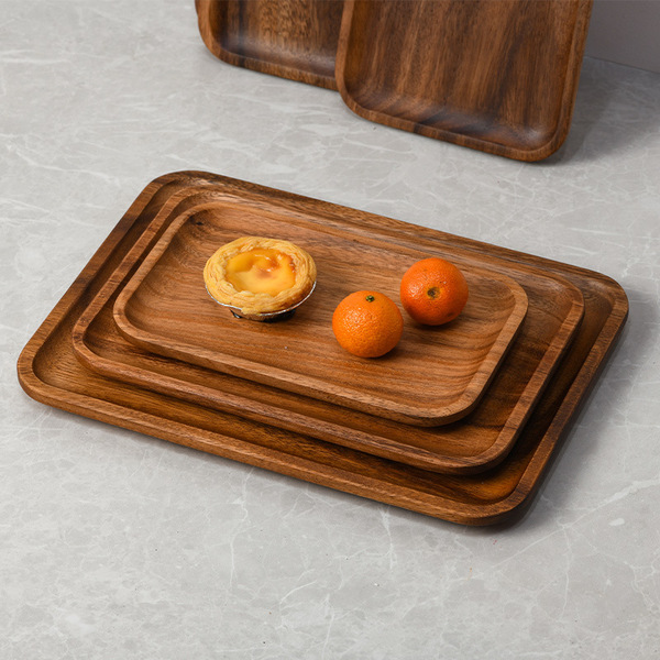 Walnut solid wooden cubic dining plate trumpet tray tea tray acacia…