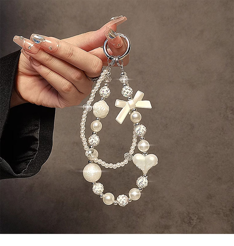 Personalidad creativa diamante perlas cuentas pulsera pulsera corta colgante caso de teléfono móvil llavero de automóvil bolsos colgante