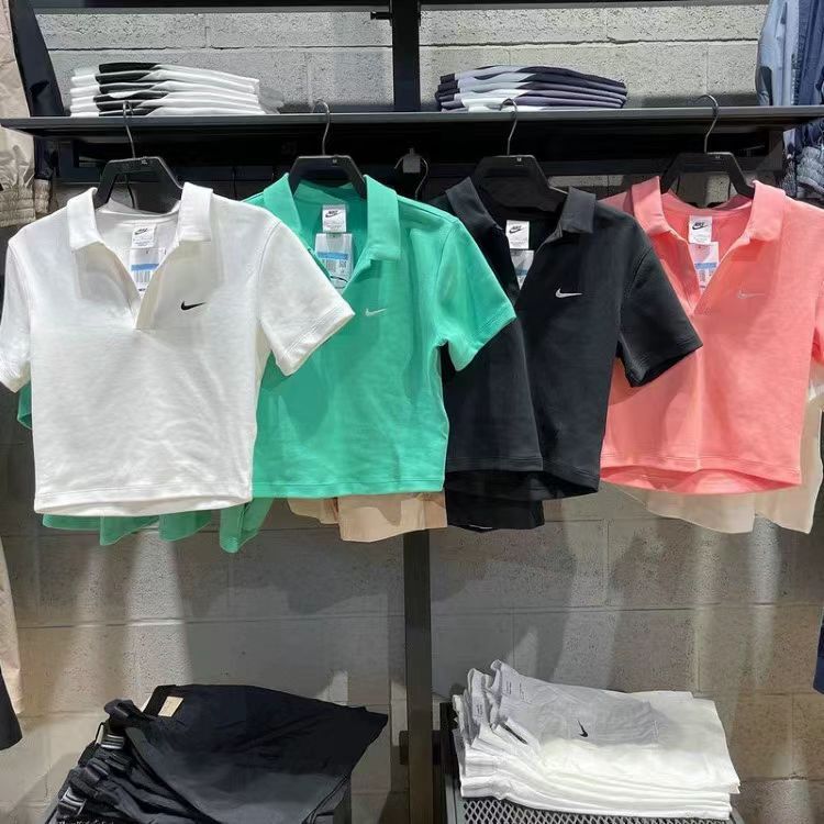 Cross-Border Overseas Nk Hook Women's Summer Lapel Slim-Fit Short-Sleeve Embroidered Simple Short Polo Shirt Cross-Border Overseas Nk Hook Women's Summer Lapel Slim-Fit Short-Sleeve Embroidered Simple Short Polo Shirt