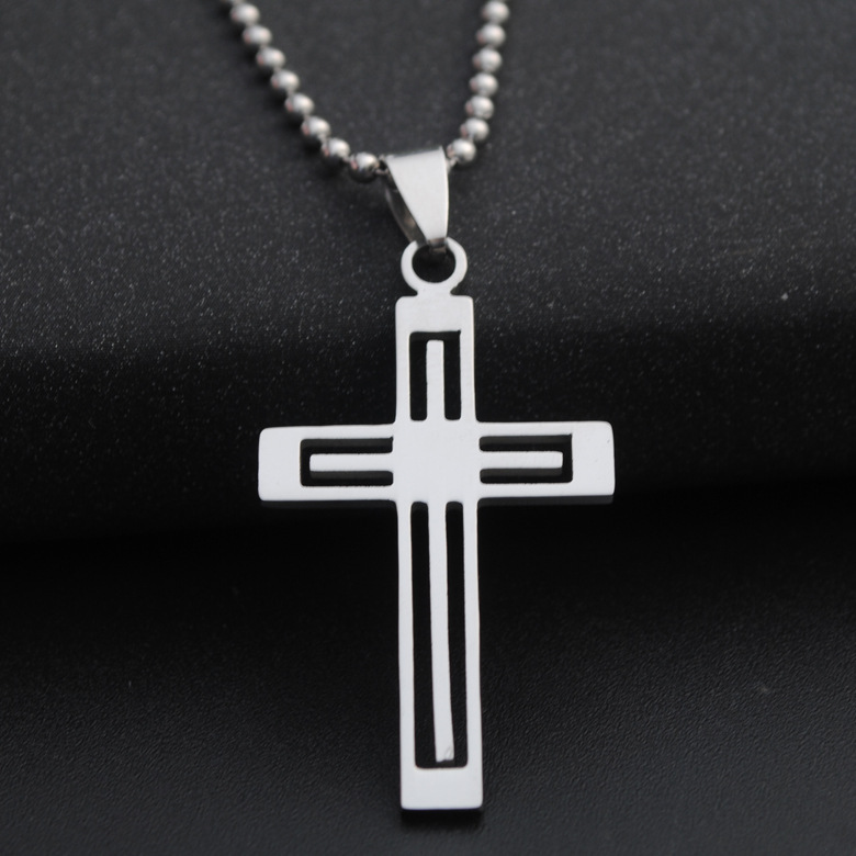 European and American Export Stainless Steel Jewelry Men's Necklace Cross Pendant Korean Style Long Necklace Girls Sweater Chain