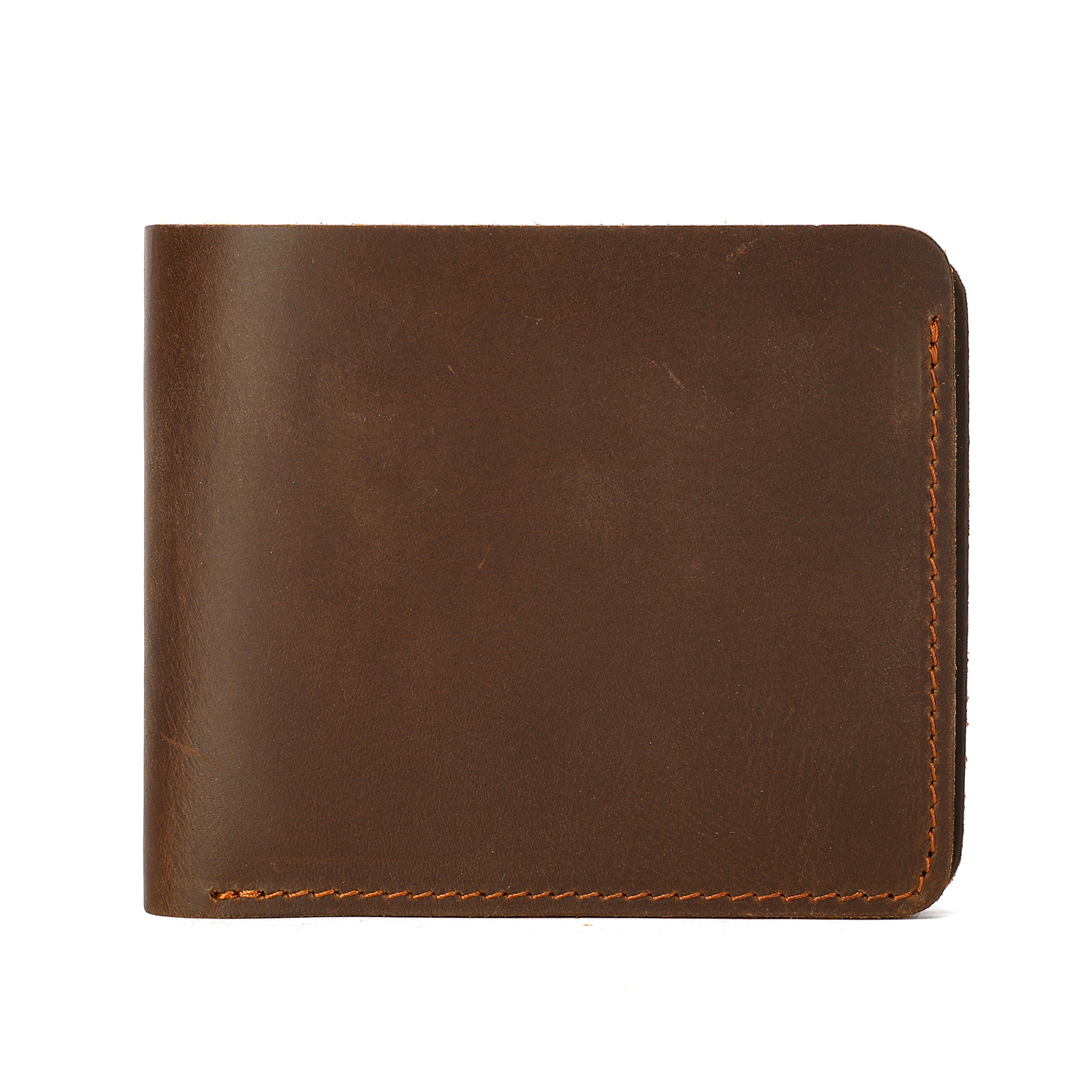 Ví nam da ngựa điên phong cách retro, nhiều khe cắm thẻ — Màu nâu, Cà phê đậm, 11cm*2cm*9.5cm
