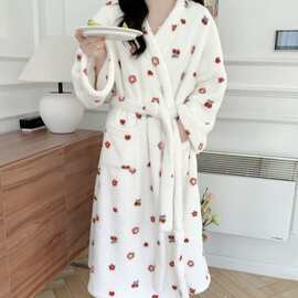 韩国ins女士冬季新品韩系简约舒适睡衣休闲宽松慵懒睡袍家居服女