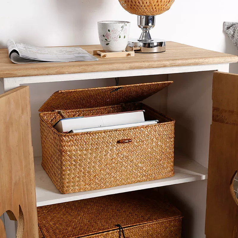Woven straw big storage basket, table rectangular corrective bodysuit, storage box