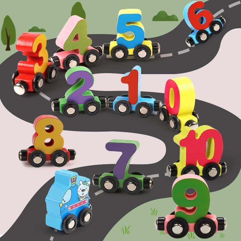 CE CPC madera para niños letras digitales de tráfico magnético tren pequeño 1 - 2 - 3 años de bebé ensamblaje coche de juguetes