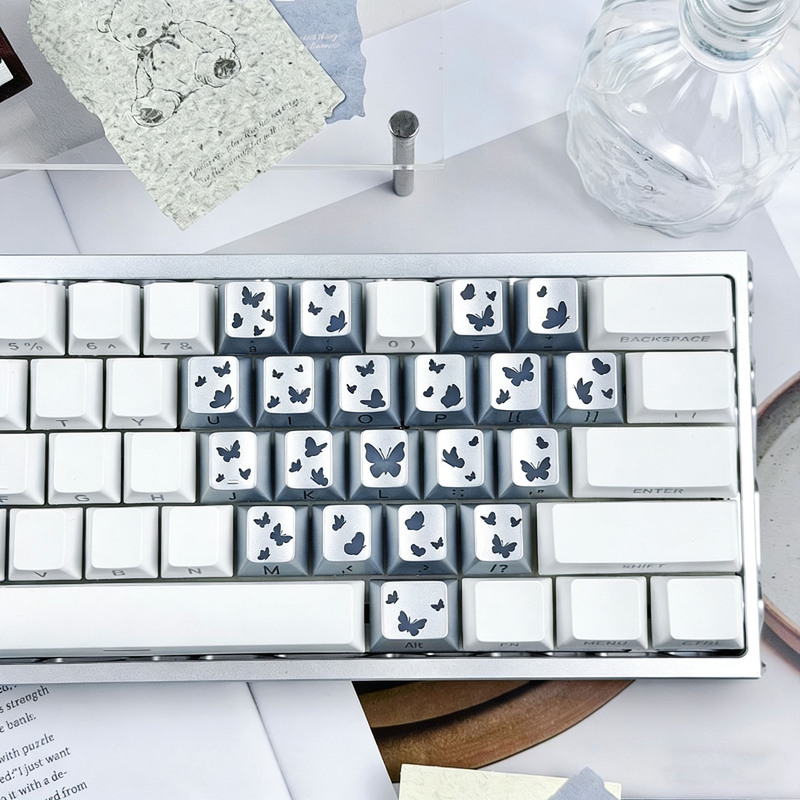 Butterfly Heart Keycap with Side-Engraved Characters, Translucent, Compatible with Magnetic Switch Mechanical Keyboard, Suitable for Maicong Ace68 and Wolf Spider Win60