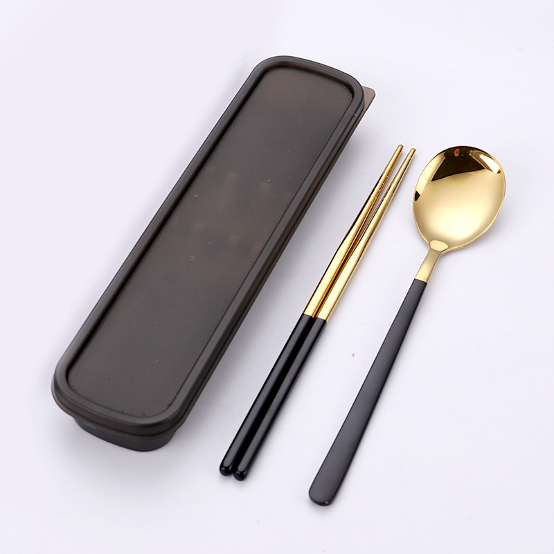 블랙 골드 스푼 젓가락 2 종 세트