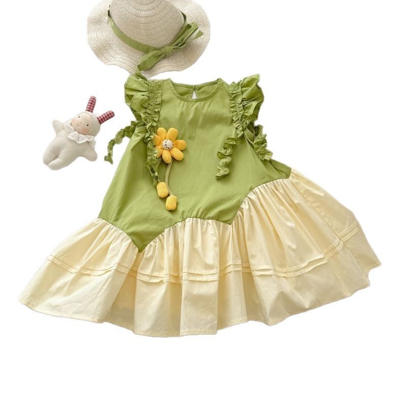 [Sombrero gratis] Vestido de niña Verano 2025 Nuevo estilo Vestido de chaleco de manga voladora de bebé