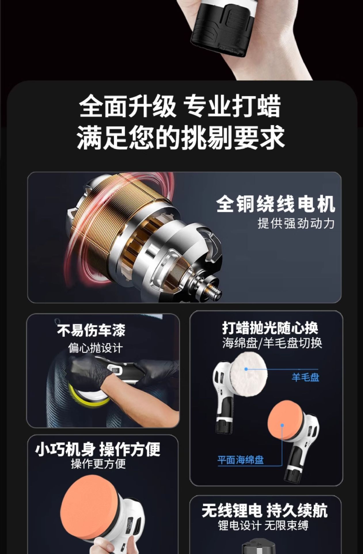 Wireless Waxing Machine Small Electric Car Beauty Scratch Paint Polishing Eccentric Polishing Machine Wholesale