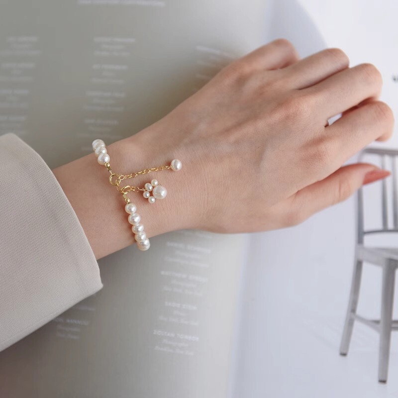Natural Freshwater Pearl Bracelet Cat Claw Detachable Hand-woven Bracelet Vintage Simple Mother-of-Pearl Bracelet