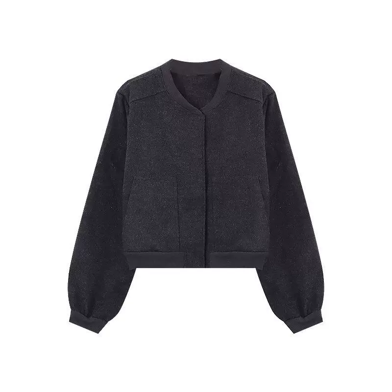 Woolen jacket, baseball short uniform with zipper for leisure, oversize