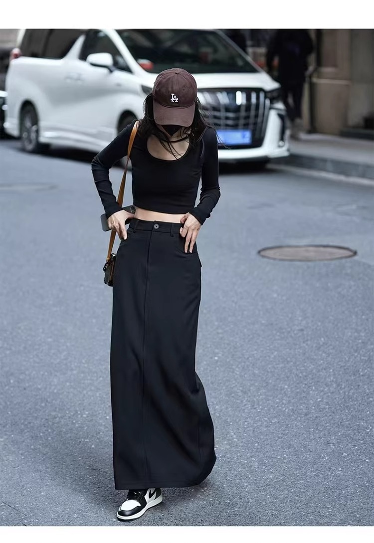 Traje gris falda de media longitud femenina 2025 nueva primavera y otoño cintura alta delgada falda recta temperamento a bolso