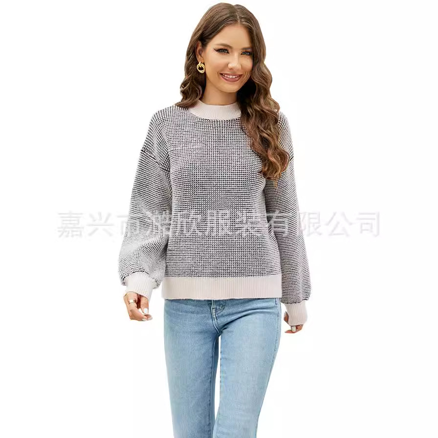 Fashionable round neck knitted tops for women, loose autumn and winter long-sleeved Amazon European and American knitted sweaters, foreign trade cross-border sweaters