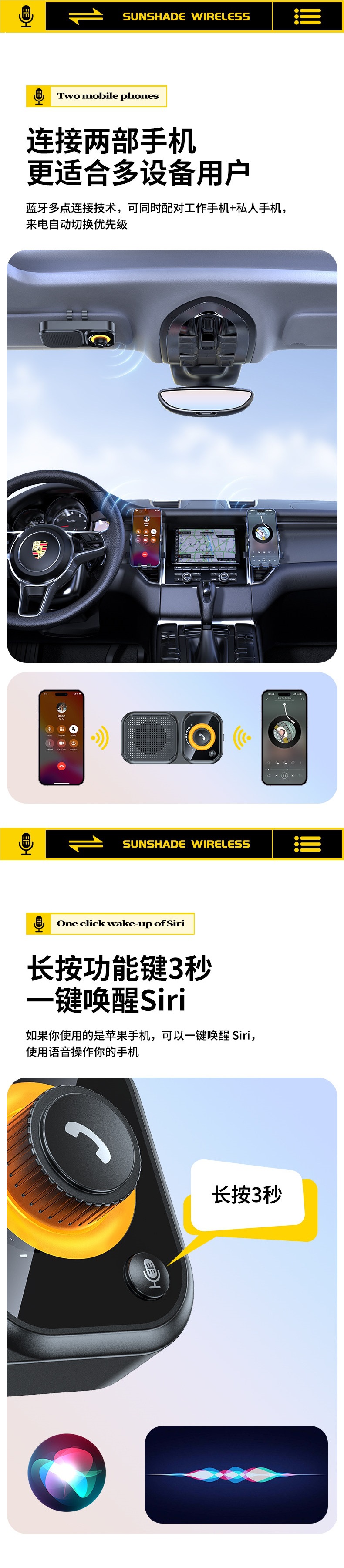 Car Bluetooth Hands-Free Telephone System Sun Visor Speaker Multi-Function Navigation Receiver for Car Calls