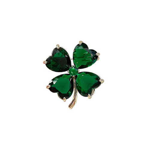 Lucky four-leaf clover brooch French retro emerald corsage fixed clothes anti-leak pin buckle