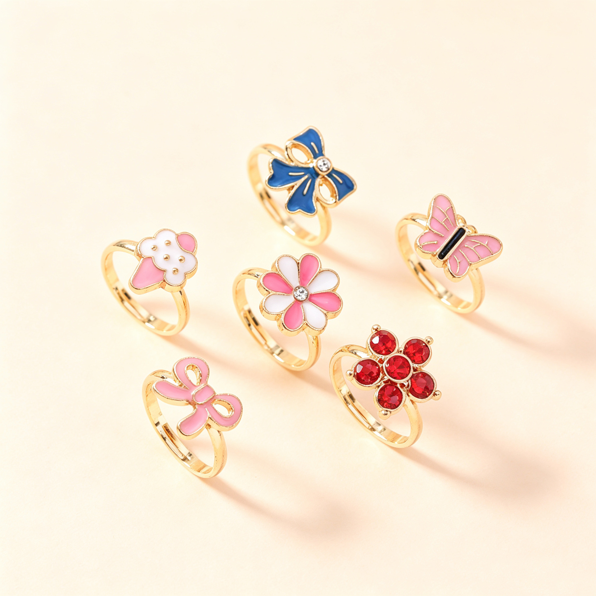 Directly from the manufacturer, eco-friendly and sweet children's ring with cute bow and sparkling diamond-studded flower