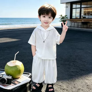 男童夏季度假风套装2026新款儿童小男孩短袖夏装薄款海边沙滩衣服