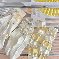 小碎花拼接玻璃絲女中筒襪