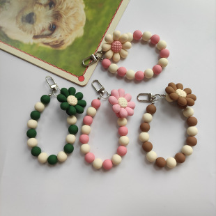 ins style lanyard acrylic beads phone case lanyard ornaments earphone case lanyard buckle eight leaf flower keychain