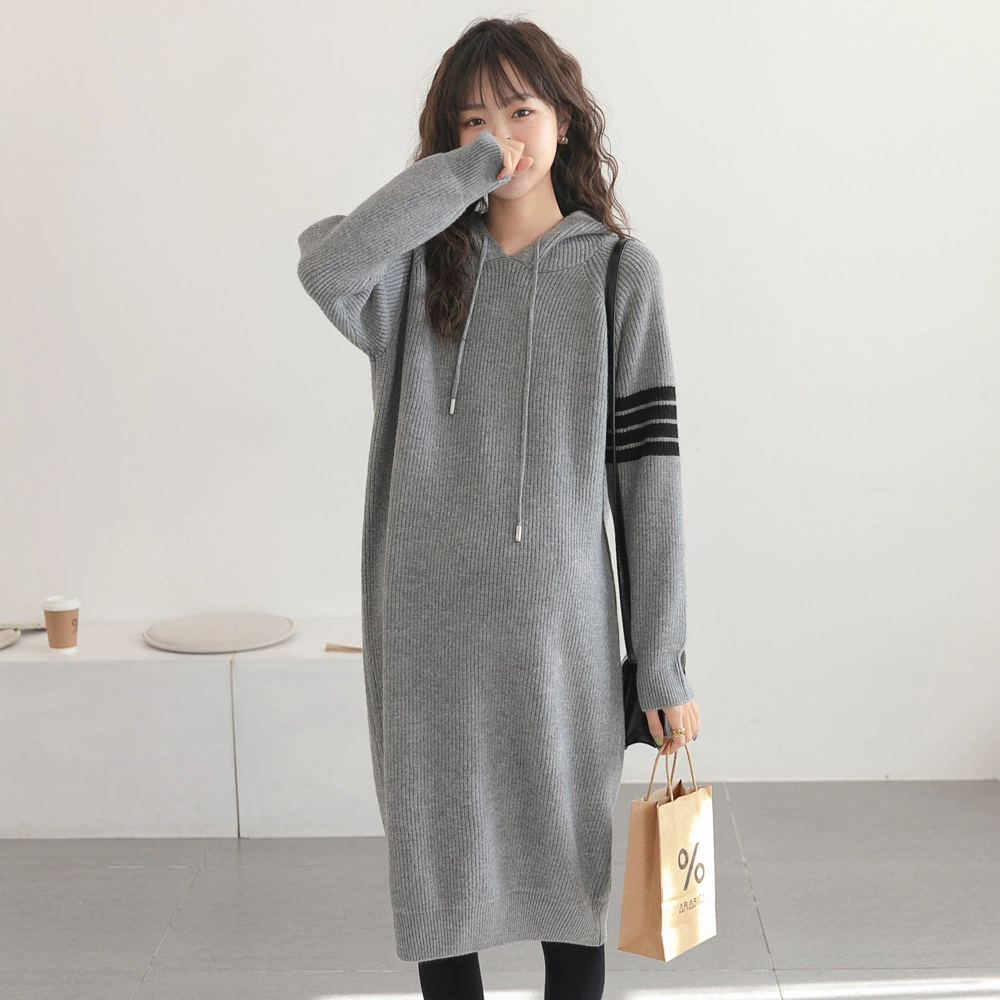Осенне-зимнее новое платье для беременных, корейская мода, мягкий теплый свитер с капюшоном, платье в западном стиле, модное вязаное платье для молодых мам