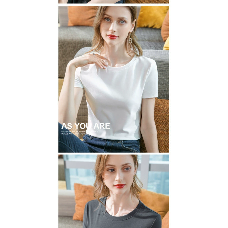 Женская футболка с правым плечом, новинка 2025 года, европейская женская базовая футболка с круглым вырезом и короткими рукавами, эластичный топ для похудения на талии