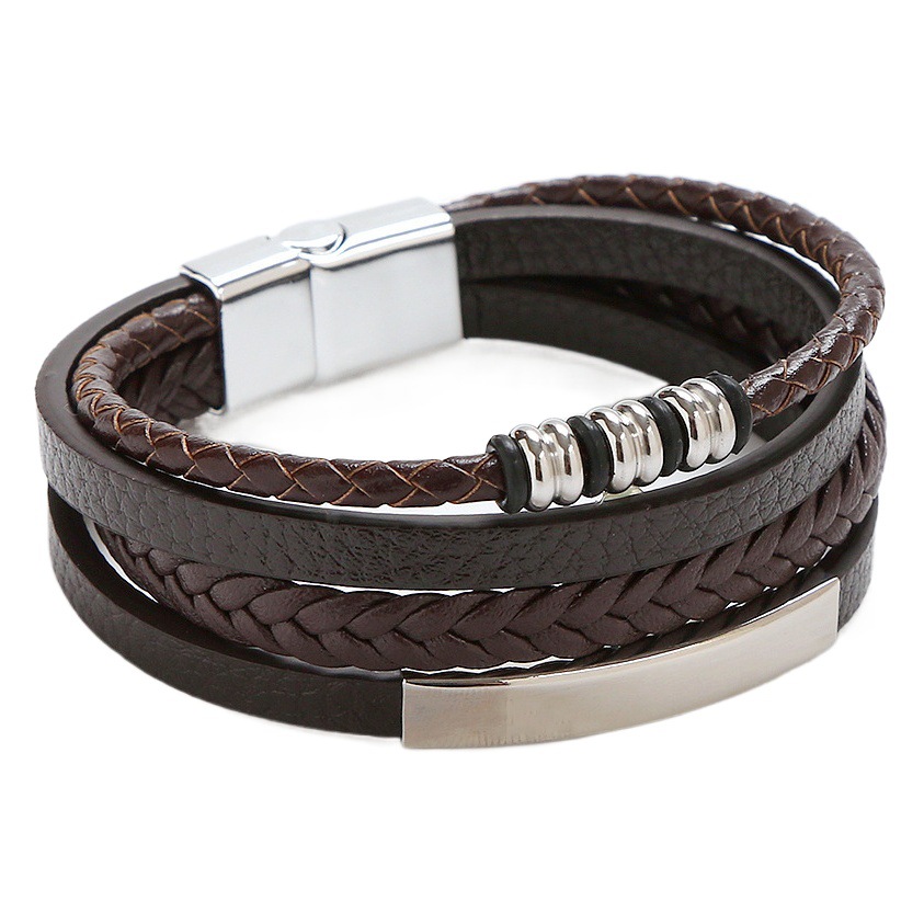 Joyería vendedora caliente transfronteriza simple tejida a mano pulsera de cuero de múltiples capas moda europea y americana popular hebilla magnética pulsera de los hombres