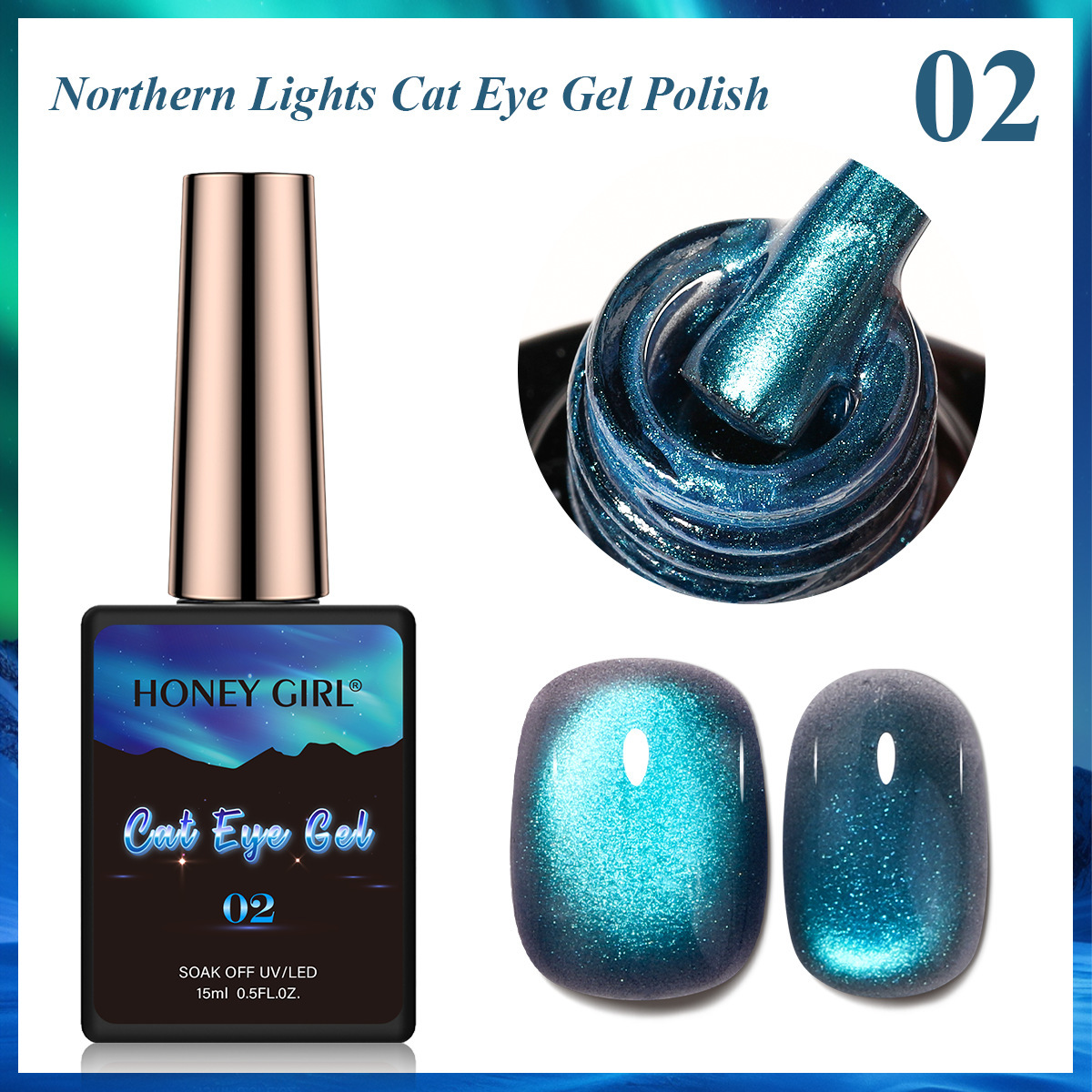 Esmalte Gel Ojo de Gato Aurora Boreal Impermeable para Manicura