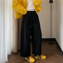 宽松梧桐阔腿裤子女春秋冬季九分运动裤2025年新款加绒弯刀哈伦裤