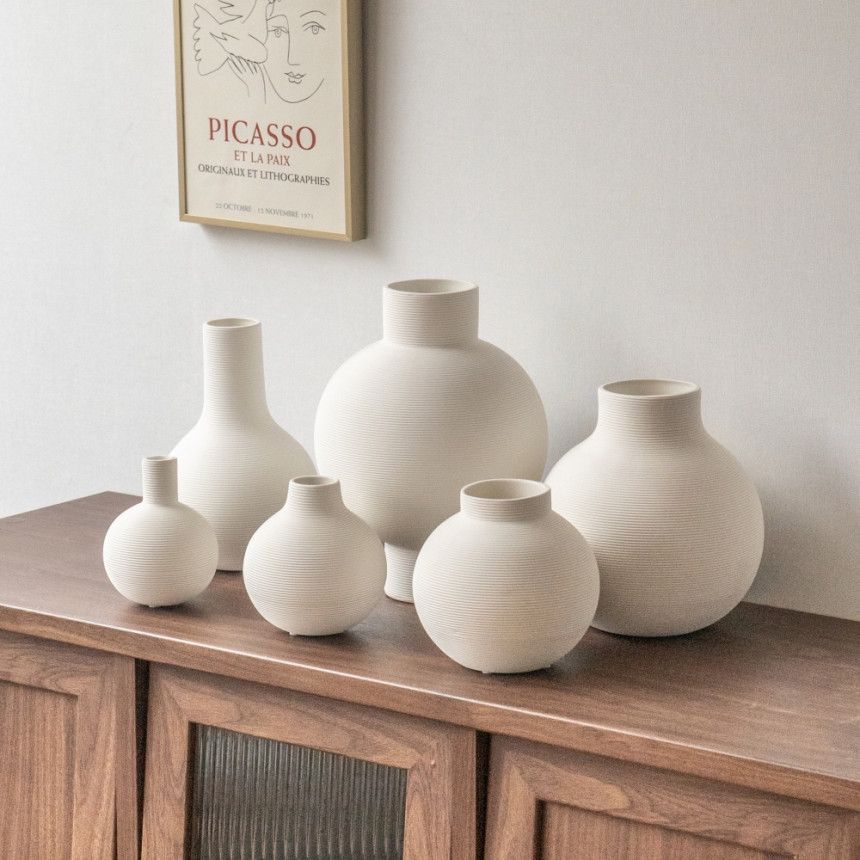 Florero de cerámica a rayas blancas, decoración, arreglo floral seco para sala de estar, decoración de mesa de entrada para el hogar creativo