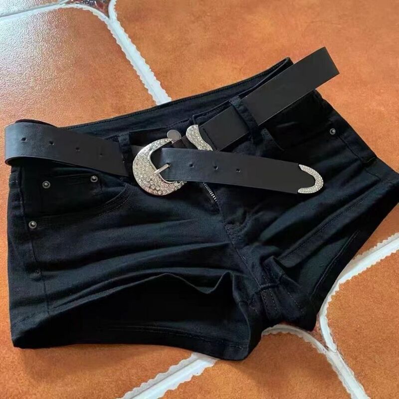 Y2K Sexy Black Low-Waist Straight Denim Super Shorts Women's American Retro Elastic High Street Ins Hip-Covering Hot Pants Trend