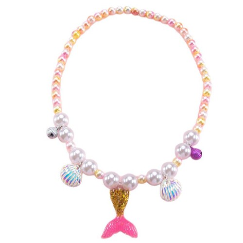 Children's jewelry pearl necklace bracelet ring seashell mermaid tail fairy pendant set