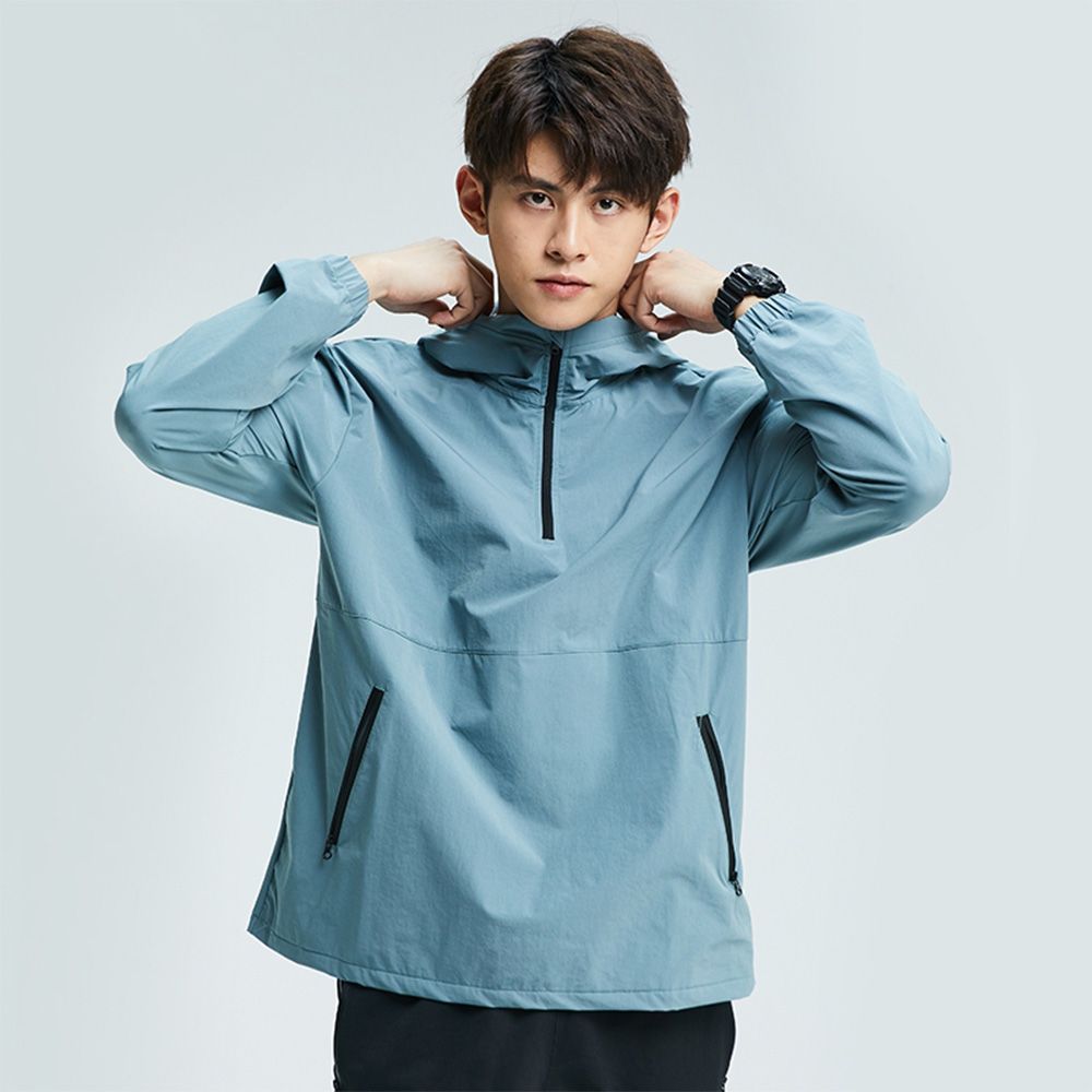 Otoño e invierno deportes de secado rápido ropa deportiva de los hombres media cremallera con capucha manga larga fitness running chaqueta deportiva color sólido top