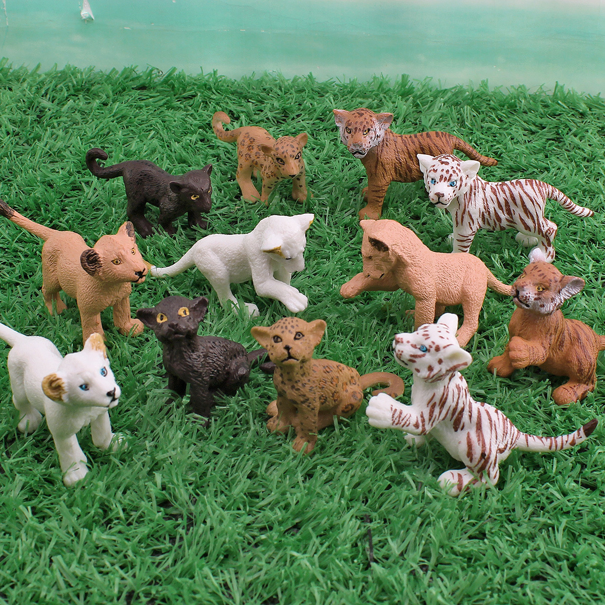 跨境兒童迷你仿真野生動物模型獅子老虎豹子幼崽桌面裝飾擺件玩具