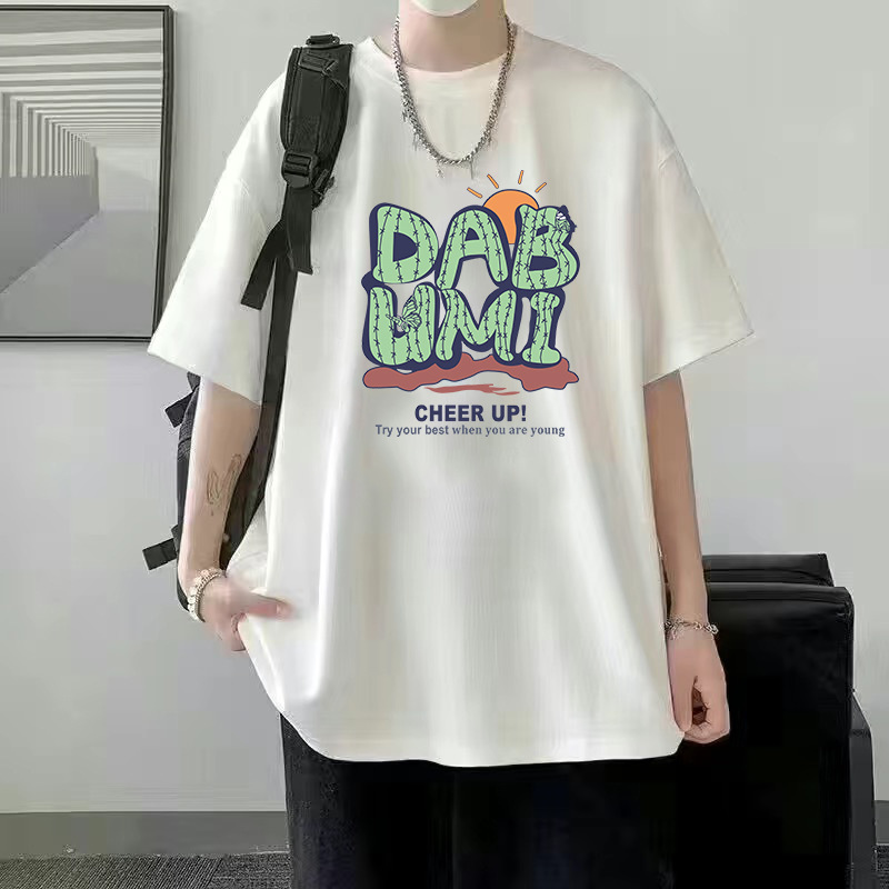 Verano nuevo estilo de seda de hielo tendencia camiseta suelta estilo de Hong Kong impresión cuello redondo camiseta de manga corta tendencia femenina todo fósforo camiseta fría
