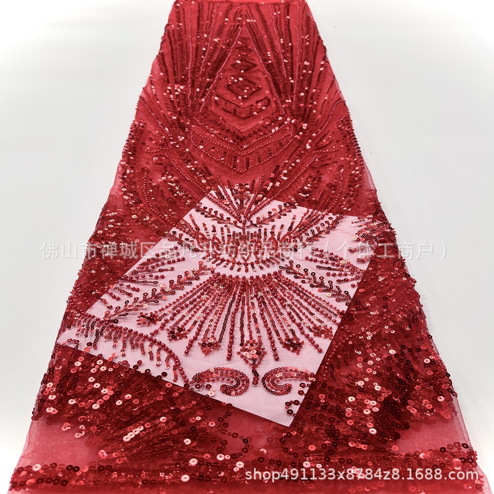 Fabricante fuente al por mayor de comercio exterior transfronterizo tela de cuentas de bordado lace vestido tela de moda