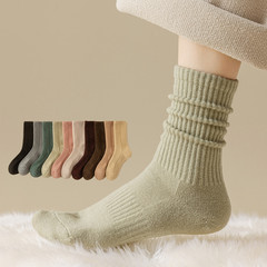 95%加絨加厚襪子女保暖襪羊絨雪地襪秋冬天毛圈戶外中筒羊毛襪子