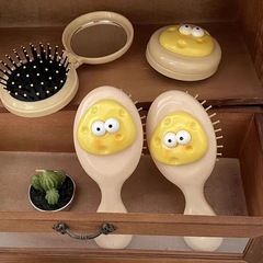 Cartoon cheese air bag comb air cushion comb fluffy hair comb folding one-piece mirror comb female student dormitory portable