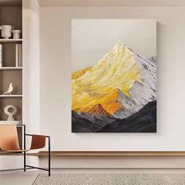 手绘油画高级日照金山客厅肌理挂画现代简约走廊沙发背景墙装饰画